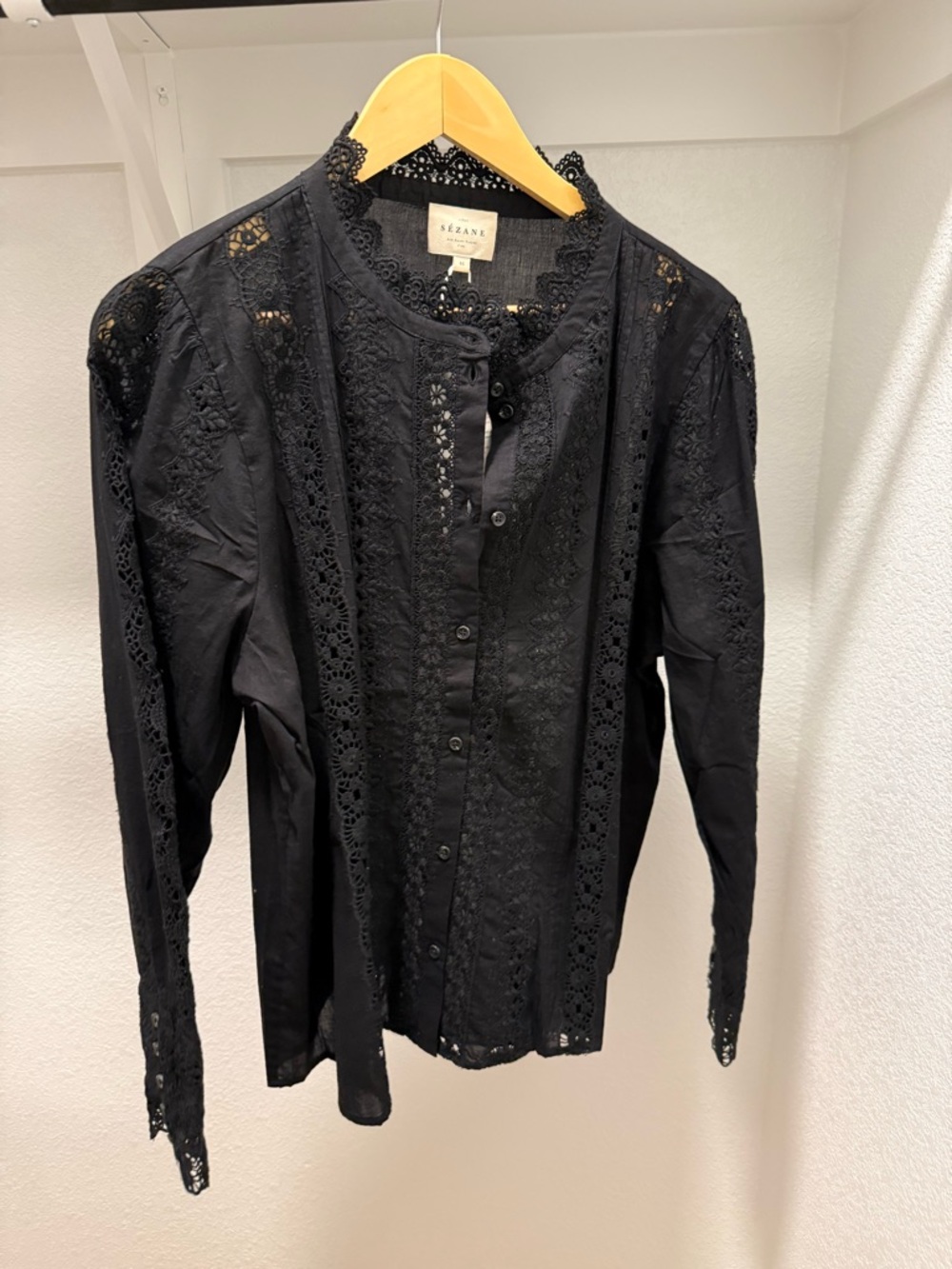 Sezane Black Lace Rym Shirt